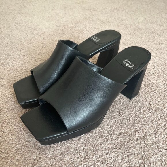 Jeffrey Campbell Black Square-Toe Platform Sandals Womens Size 10 Whimsigoth - Picture 1 of 4